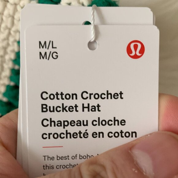 LULULEMON Cotton Crochet Bucket in Light Ivory/Raceway Green Sz M/L - Picture 3 of 5